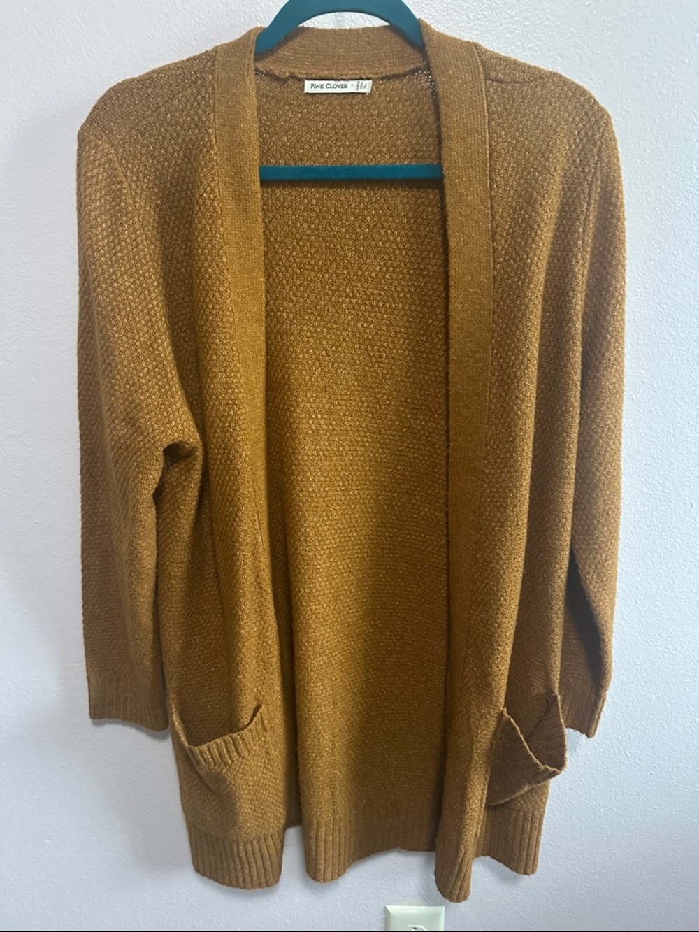 Pink Clover Open-Front Mustard Cardigan